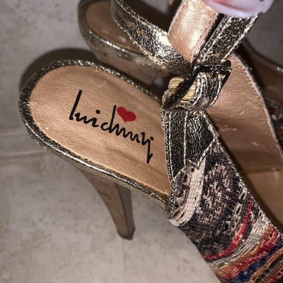 Luichiny Multicolor Animal Print Platform Open Toe Slingback Stiletto Heels sz 9 - Picture 7 of 10